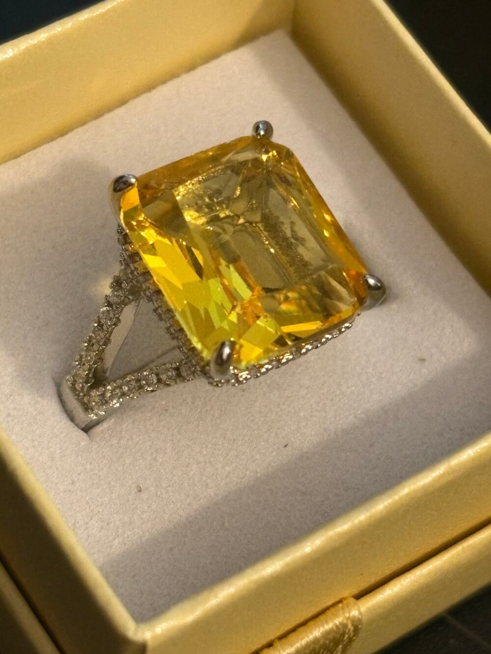 NIB Yellow Crystal Statement Ring Size 7.5